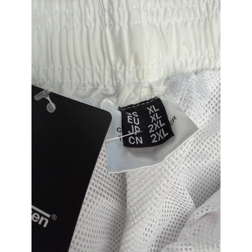 TACVASEN Mens White Yellow Striped Swim Trunks Cargo Board Shorts XL NEW